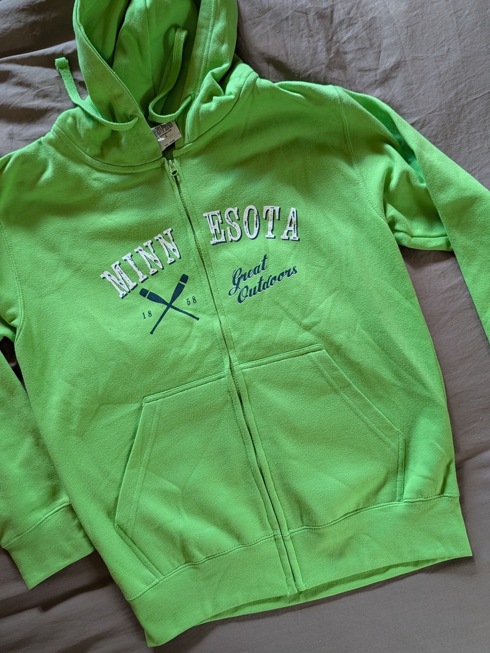 Minnesota "Great Outdoors" Lime Green Unisex Zip Hoodie